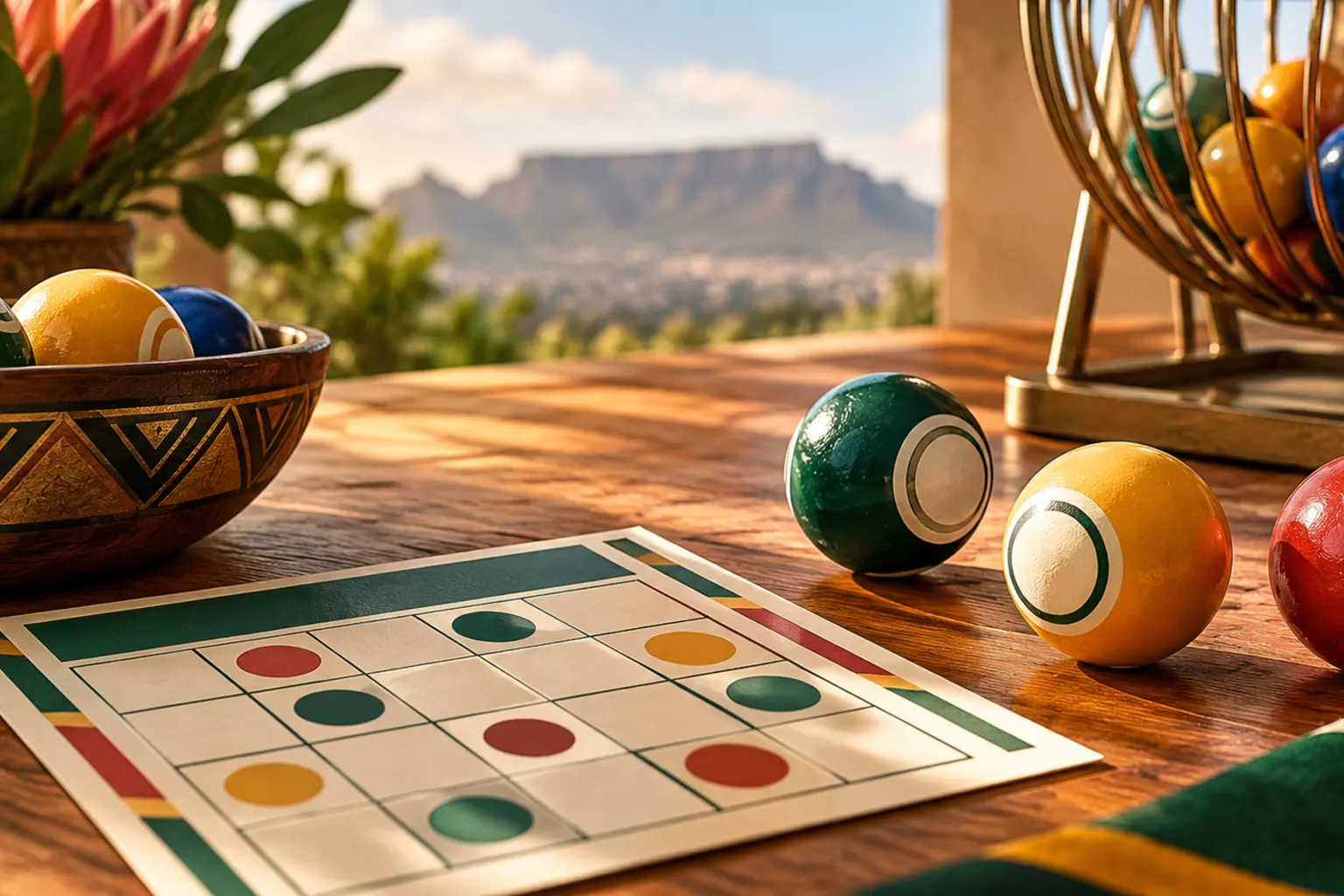 Original illustration of bingo balls and a paper grid